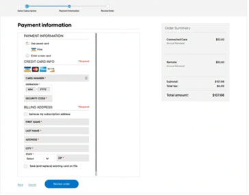 Payment information form